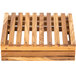 An American Metalcraft olive wood bread crate with slats.