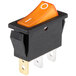 An Avantco On / Off Rocker Switch with an orange toggle switch and a yellow light on