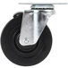 A 4" metal swivel plate caster with a black plastic base and brake.
