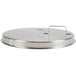 A silver stainless steel Vollrath lid with a round handle.