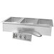 A stainless steel Advance Tabco drop-in hot food well unit with three compartments.