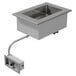 A stainless steel drop-in hot food well with a clear bottom and a drain hose.