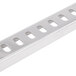 A silver rectangular metal rack guide with holes.