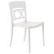 A case of 16 white Grosfillex Moon stacking chairs with a round back.