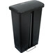 A black Rubbermaid Slim Jim plastic trash can with a lid.