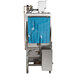 A Noble Warewashing conveyor dishwasher with a blue door.
