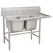 An Advance Tabco stainless steel two compartment sink with right drainboard.