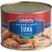 A close up of a Celebrity Tongol Chunk Light Tuna can with a blue and red label.
