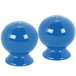 A pair of blue Fiesta salt and pepper shakers.