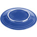 A blue Fiesta dinner plate with a white rim.