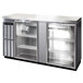 A stainless steel Continental Back Bar Refrigerator with two glass doors.