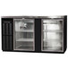 A black rectangular Continental Back Bar Refrigerator with two glass doors and silver accents.