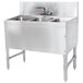 A stainless steel Advance Tabco 3 compartment underbar sink with a splash mount faucet.