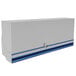 A white box with blue trim containing an Advance Tabco Prestige Series double-tier speed rail with a locking cover.