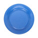 A blue melamine plate with a speckled surface.