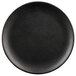 A black Elite Global Solutions round melamine plate with a textured surface.