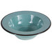 A close-up of a blue Elite Global Solutions crackle melamine bowl with a black rim.