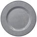 A gray melamine plate with a crackled rim.