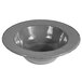 A gray melamine bowl with a silver double-line design.