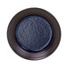 A dark blue melamine plate with a black rim and a blue circle.