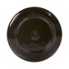 A black melamine plate with a circular lapis and chocolate design.