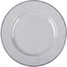 A white plate with a gray crackle rim.