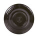 A black melamine bowl with a brown rim and a circle in the middle.
