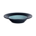 A black bowl with a blue surface and rim.