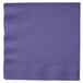A purple Creative Converting paper dinner napkin with a square pattern on a white background.