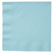 A pastel blue Creative Converting 3-ply paper dinner napkin.