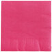A close-up of a Creative Converting Hot Magenta Pink 3-ply beverage napkin.