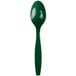 A Creative Converting hunter green plastic spoon on a white background.