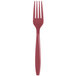 A close up of a Creative Converting Burgundy plastic fork.