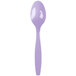 A purple Creative Converting heavy weight plastic spoon with a white handle.