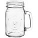 An Acopa clear glass mason jar with a handle.