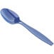 A close-up of a Creative Converting navy blue plastic spoon.