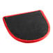A red vinyl cushion with a red border for a chair or barstool.