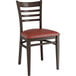 Lancaster Table & Seating Spartan Series Metal Ladder Back Chair with Walnut Wood Grain Finish and Burgundy Vinyl Seat Main Thumbnail 3