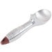 A silver Vollrath ice cream scoop with a brown handle.