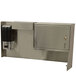 A stainless steel Advance Tabco bolt-on metal dispenser box with a door for towels and soap and a drip tray.