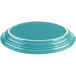 A turquoise oval china platter with a white rim.