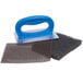 A blue plastic tool with a black sponge on a blue handle.