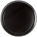 A black coated paperboard round tray with a black rim.