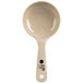 A beige Carlisle short handle portion spoon with black text.