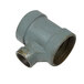 A grey pipe fitting with threaded end.