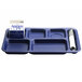 A navy blue Cambro 6 compartment serving tray on a blue counter.
