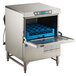 A Hobart LXGePR-2 Advansys PuriRinse glass washer with blue trays inside.