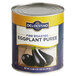 A #10 can of Delestino roasted eggplant puree on a table.
