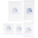 Nine white Polar Tech bags with blue and white designs.