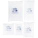 Three white Polar Tech bags with blue designs.